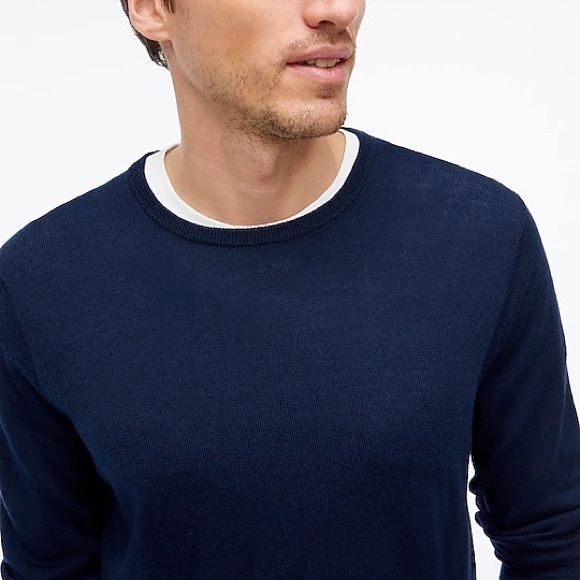 J Crew Large Deep Navy Merino Wool Crewneck Sweater - Picture 2 of 4